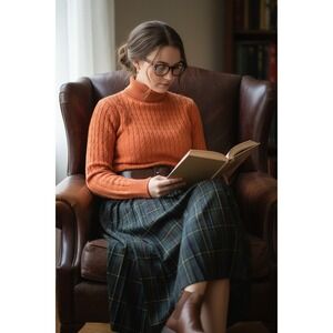 Preppy Rebecca Elliott 100% Cashmere‎ Cable Knit Turtleneck  Coral L Classical